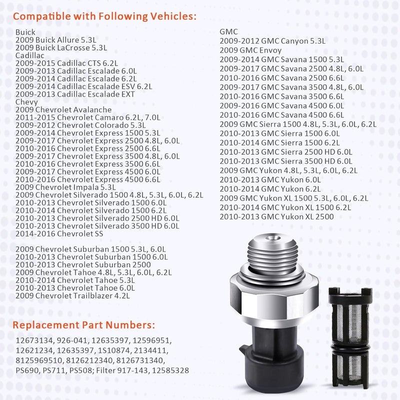 Osakesukar Engine Oil Pressure Sensor Compatible with 2003-2008 Chevy Silverado 1500 2500 3500,Suburban,Yukon,Avalanche,Impala,Tahoe,GMC,Express,Corvette, Sierra,Cadillac,CTS#12677836 12616646 - Image 4